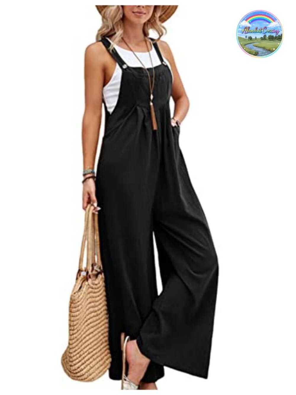 Zontroldy Women's Cotton Linen Bib Overalls Wide Leg Jumpsuit Romper